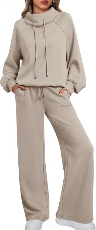 Women’s 2-Piece Mock Neck Lounge Set | Wide-Leg Pants