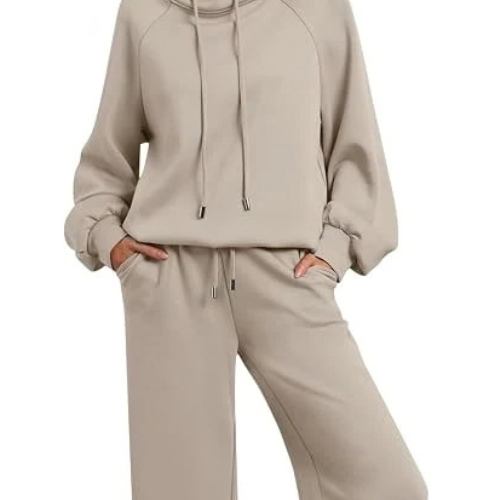 Women’s 2-Piece Mock Neck Lounge Set | Wide-Leg Pants