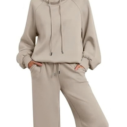 Women’s 2-Piece Mock Neck Lounge Set | Wide-Leg Pants